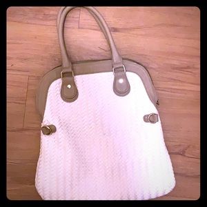 Large White leather woven bag